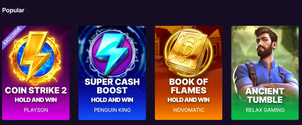 A selection of popular slot games in the casino lobby, highlighting currently trending titles.