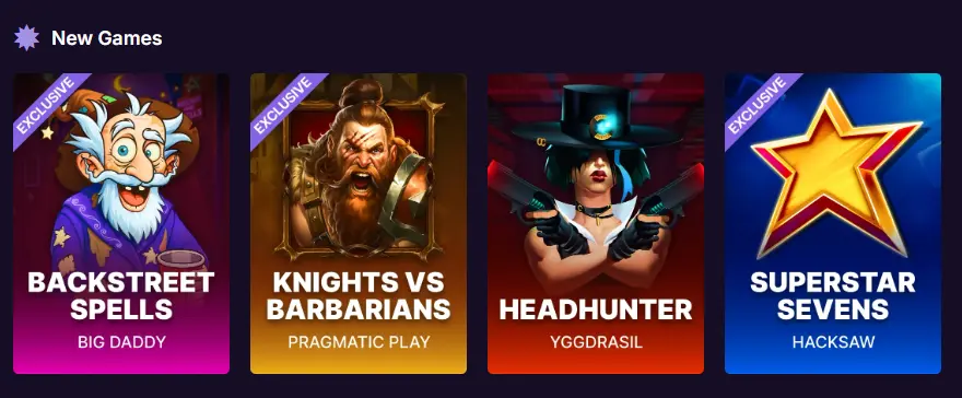 New games section in the casino lobby, highlighting exclusive and latest slot titles.